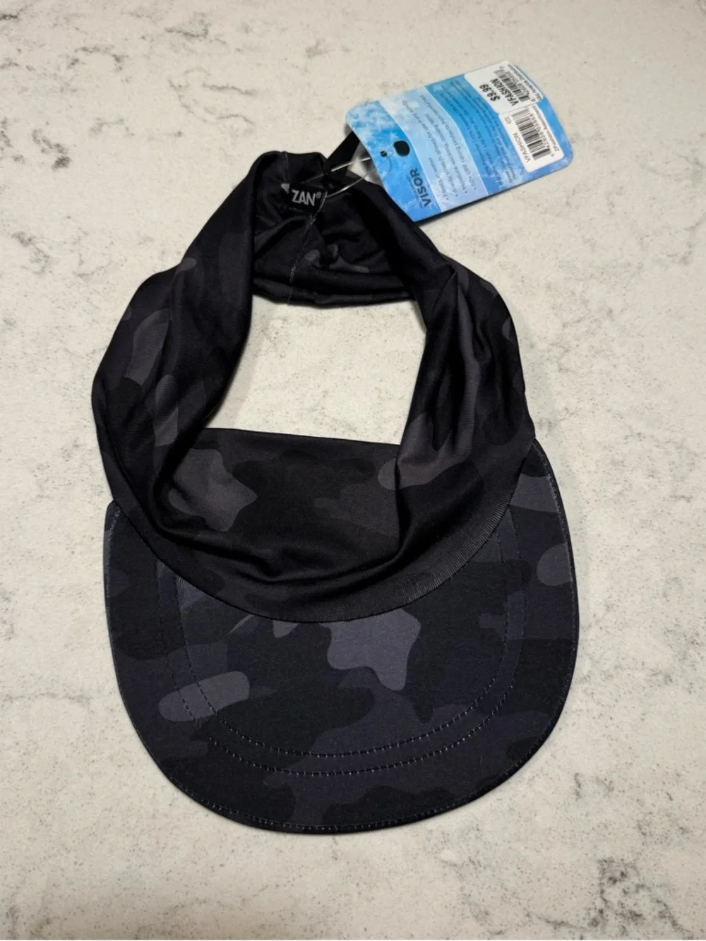 NWT- ZAN Unisex Headgear Arctech Sport Visor in Black-UVF 50-Black Camo-Floats